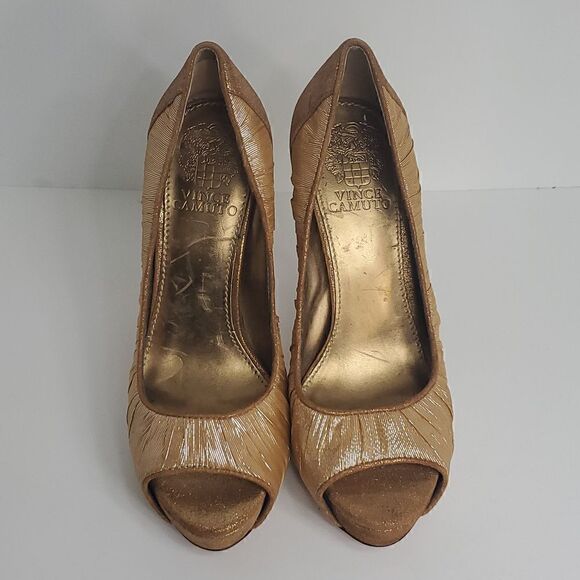 Vince Camuto VC Moda Golden Bronze Heels Women 6B Gold Sparkle Pumps - Picture 2 of 14